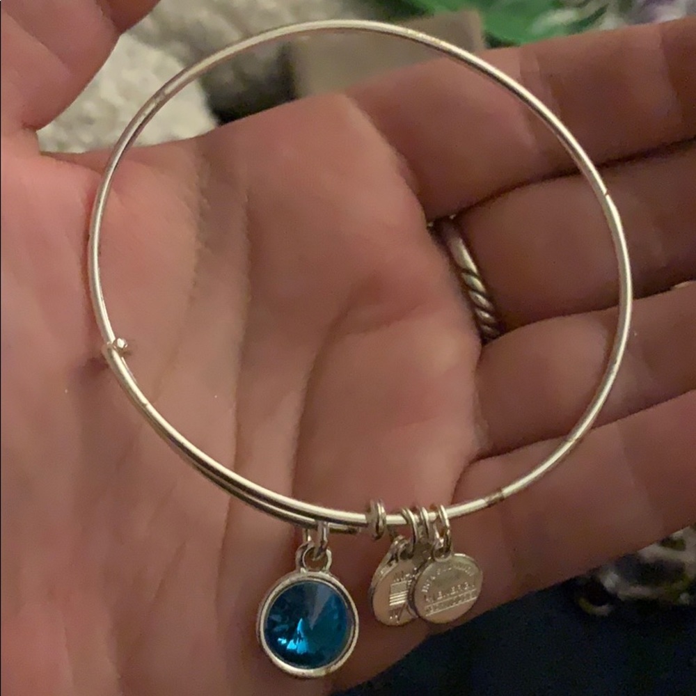 Silver Alex and Ani Bracelet with Blue Topaz Charm
